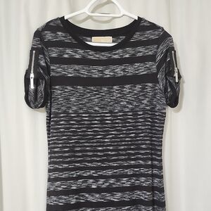Michael Kors Black and Gray Striped Short Sleeve Dress